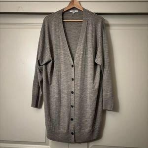 Uniqlo heather gray 100% wool longline cardigan Large